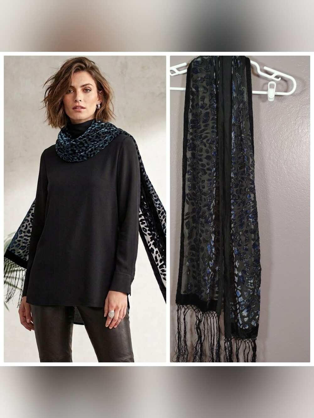 Classic Velvet Devour Luxury  Burnout Scarf With Fringe Boho Festive Whimsical